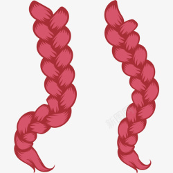 粉红色的头发卡通左侧弯曲粉红色麻花辫矢量图高清图片