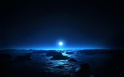 蓝色月光海面礁石海报背景神秘背景