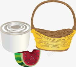 水果箱子野餐野炊篮子西瓜矢量图高清图片
