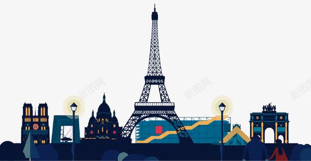 法国巴黎城市夜景png免抠素材_新图网 https://ixintu.com 城市夜景 巴黎 法国 矢量素材 街景