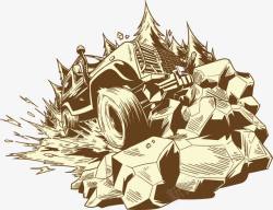 越野吉普车手绘装上石头的车高清图片