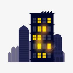卡通夜景城市建筑楼房矢量图素材