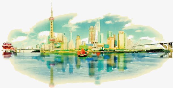 上海黄埔江景png免抠素材_新图网 https://ixintu.com 上海 上海地图 城市景观 手绘 江景