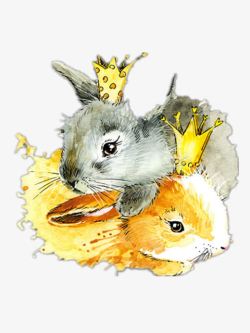褐色兔子带皇冠的手绘兔子高清图片