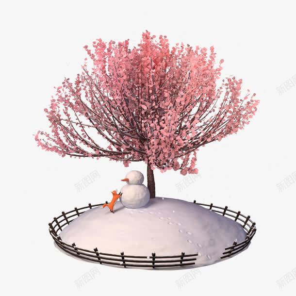 桃花树白雪雪人png免抠素材_新图网 https://ixintu.com 桃花 桃花树 白雪雪