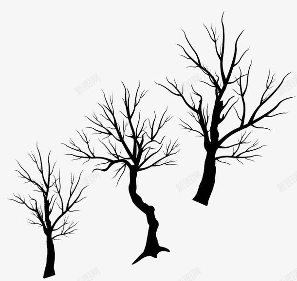 三颗树的剪影png免抠素材_新图网 https://ixintu.com 剪影 枯树 树 黑影树 黑色