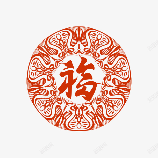 传统福字剪纸窗花psd免抠素材_新图网 https://ixintu.com 剪纸 新年元素 福字 窗花