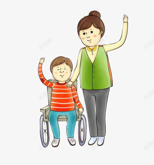 轮椅上的男孩png免抠素材_新图网 https://ixintu.com 受伤的 坚强的 打招呼 挥手的 母亲 男孩轮椅 高兴地