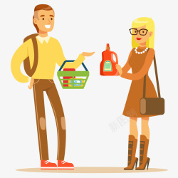 男士购物情侣在商场购物插画矢量图高清图片