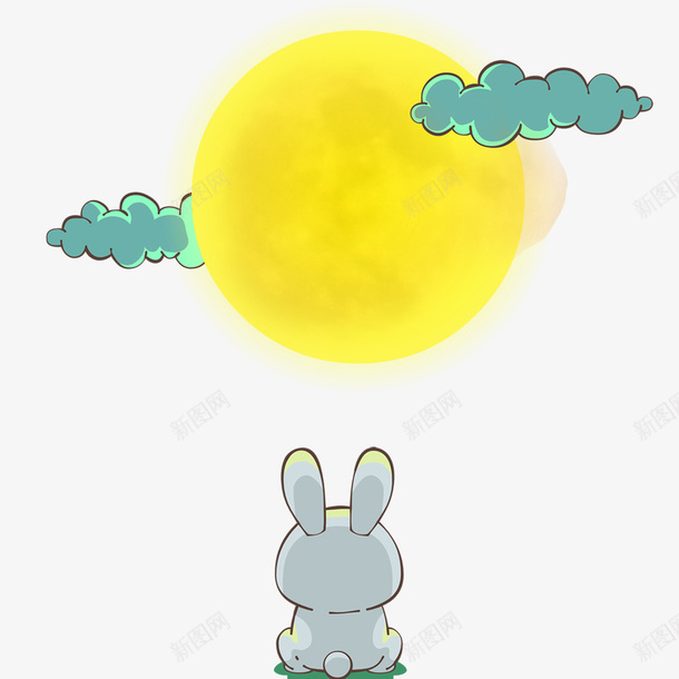 创意中秋节望月的兔子psd免抠素材_新图网 https://ixintu.com 中秋节 传统节日 兔子 卡通 思念故乡 望月