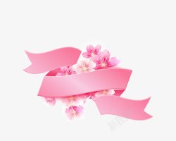 樱花粉粉红色日本元素丝带配樱花高清图片