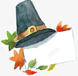 秋天帽子水彩帽子标题框矢量图高清图片