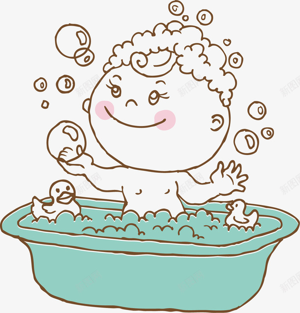 洗澡的可爱婴儿图png免抠素材_新图网 https://ixintu.com 卡通 可爱 婴儿 孩子 宝宝 手绘 泡泡 洗澡 浴缸 皮肤清洁