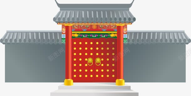 古建筑png免抠素材_新图网 https://ixintu.com 古建筑 四合院 围墙 大红门