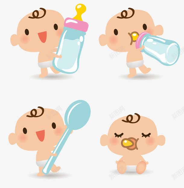卡通宝宝png免抠素材_新图网 https://ixintu.com 奶嘴图案 婴儿喝奶 安抚奶嘴 宝宝 插画