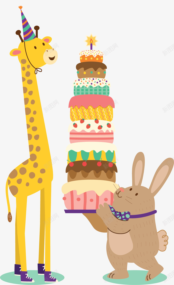 送给长颈鹿的蛋糕png免抠素材_新图网 https://ixintu.com 多层蛋糕 生日蛋糕 矢量png 蛋糕 送礼物 长颈鹿