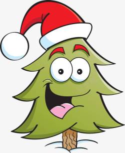 树卡通树彩树树干树枝戴着圣诞帽的树高清图片