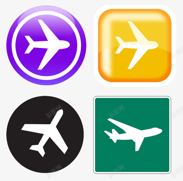 四款不同形状的飞机标志图标png_新图网 https://ixintu.com 图标 圆形 方形图标 标志 飞机