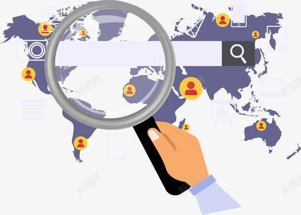 搜索定位png免抠素材_新图网 https://ixintu.com 世界 地图 搜索框 放大镜 精准定位 紫色 锁定目标