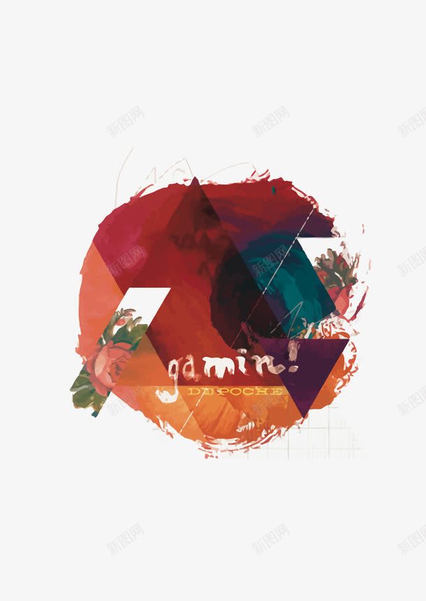水彩几何png免抠素材_新图网 https://ixintu.com 三角形 几何 手绘 水彩 红色 花朵 装饰花纹