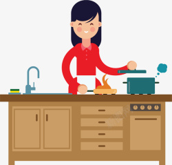 帮妈妈做饭厨房做饭烹饪的妈妈矢量图高清图片