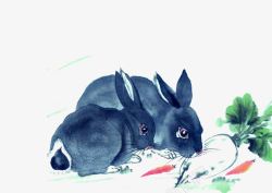抱着两只兔子水墨画兔子高清图片