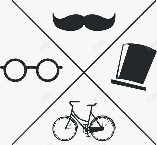 男士小元素png免抠素材_新图网 https://ixintu.com 帽子 标签 眼镜 胡子 自行车 装饰图案