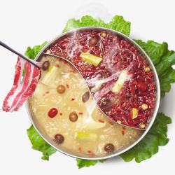 红汤牛蛙生肉涮菜红汤火锅高清图片