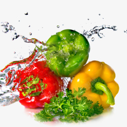 水花蔬菜水冲洗三种颜色的蔬菜高清图片