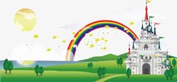 卡通郊外彩虹风景背景动画城堡高清图片