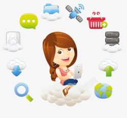 云上的女婴卡通商业女人和图标高清图片