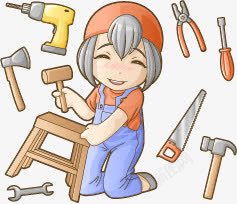 木工工具可爱木工女孩人物矢量图高清图片