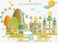 新加坡旅游新加坡游乐场和著名建筑矢量图高清图片