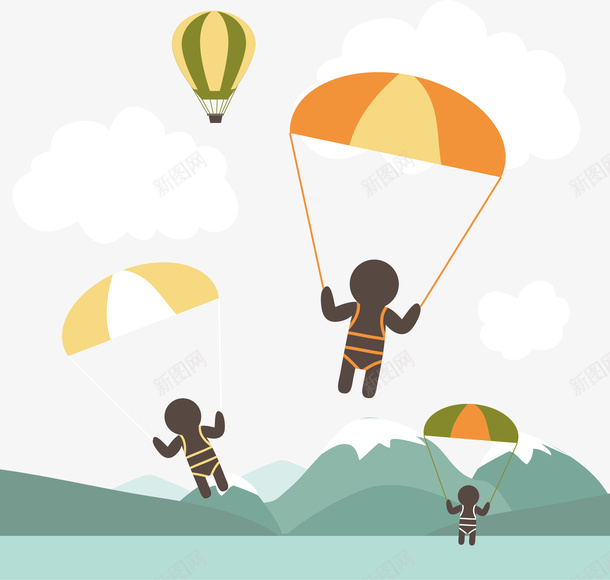 跳伞的人们png免抠素材_新图网 https://ixintu.com 创意 卡通 商务 彩色 手绘 极限运动 跳伞