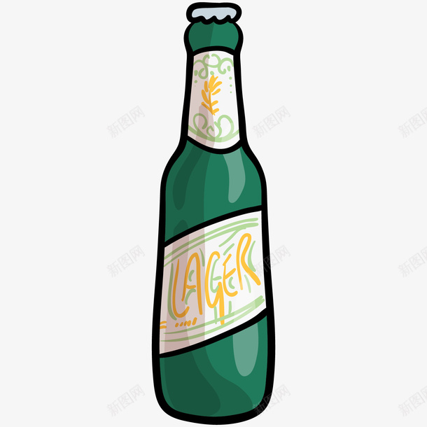 卡通手绘一瓶啤酒png免抠素材_新图网 https://ixintu.com 一瓶啤酒 创意 动漫动画 卡通手绘 绿色 酒瓶