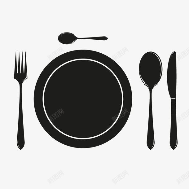 西餐厅宣传用西餐用具图标png_新图网 https://ixintu.com 叉子 汤勺 红酒杯 西餐 西餐用具 餐刀 餐巾 餐盘 黑白图标
