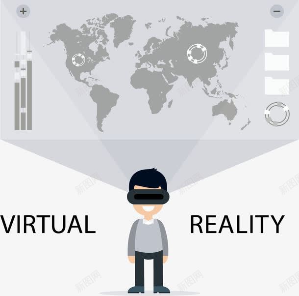 虚拟现实世界地图png免抠素材_新图网 https://ixintu.com VR眼镜 世界地图 人工智能 矢量素材 虚拟现实