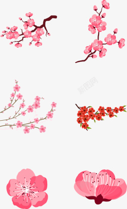 桃树枝桠彩绘桃枝桃花高清图片