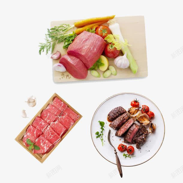 各种肉类png免抠素材_新图网 https://ixintu.com 五花肉 剁块肉 牛排 牛肉 盘子 肉块 蔬菜