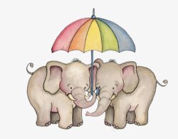 手绘象打彩虹伞的大象高清图片