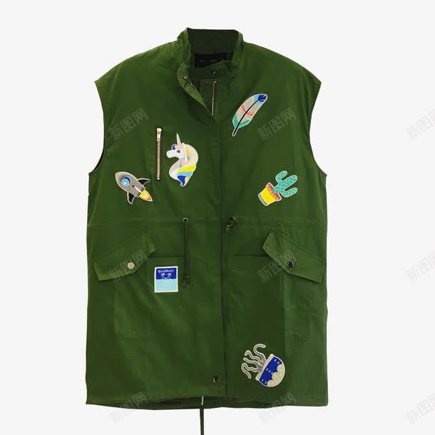 个性图案外套png免抠素材_新图网 https://ixintu.com 产品实物 军绿色外套 卡通图案外套 马甲衫