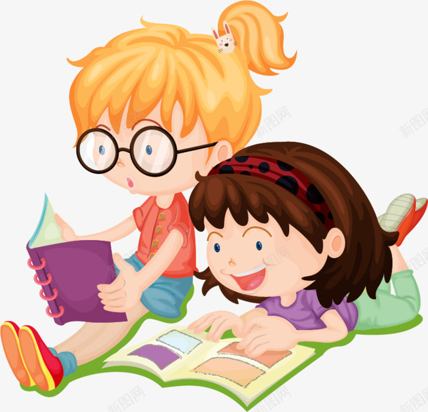 一起看书的小女孩png免抠素材_新图网 https://ixintu.com 一起看书 两个小女孩 学习 开心 认真看书 读书