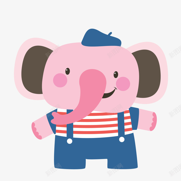 卡通大象动物png免抠素材_新图网 https://ixintu.com 动物设计 卡通 大象 森林 粉红色大象 背带裤 马戏团