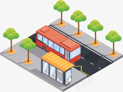 红色公交立体模型公交车站矢量图高清图片