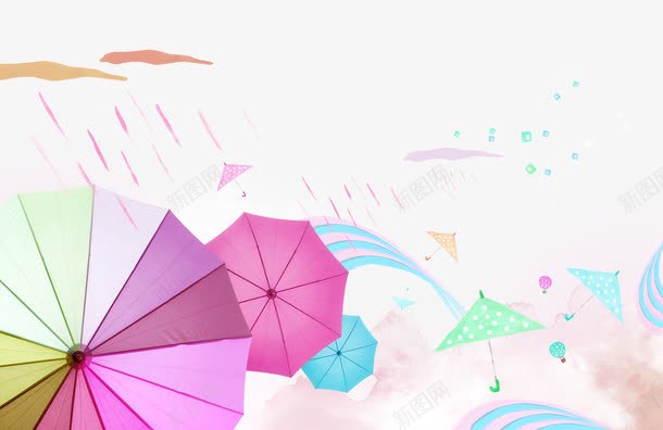 卡通手绘动画背景png免抠素材_新图网 https://ixintu.com 下雨 动画 卡通 天空 手绘 背景 雨伞