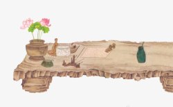 原始木头手绘原始木头小桌子高清图片