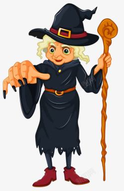 长袍巫师拄着手杖的老奶奶高清图片