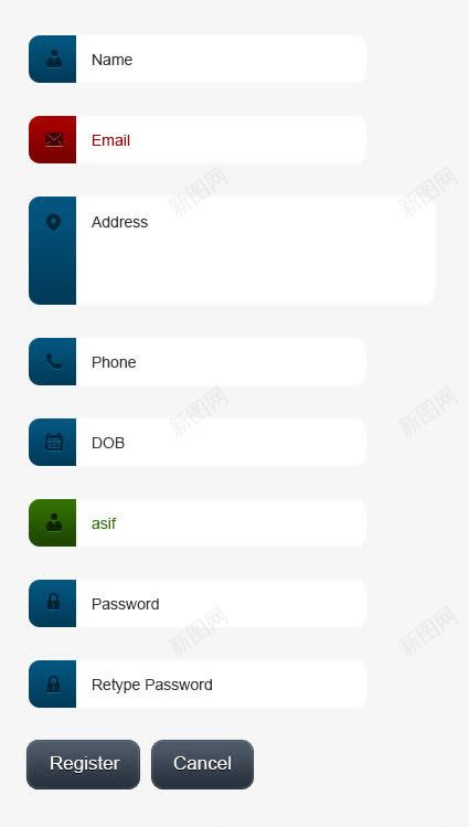 UI注册表单psd免抠素材_新图网 https://ixintu.com UI 控件 注册 表单 输入框