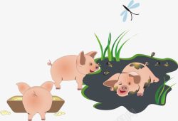 吃食的小猪卡通可爱农场猪圈高清图片
