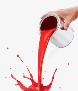 手拿油漆桶泼出来的红色油漆高清图片